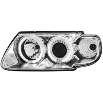 Φανάρια εμπρός Citroen Saxo (1996-2000) angel eyes - chrome , με λάμπες (Η1) - σετ 2τμχ.