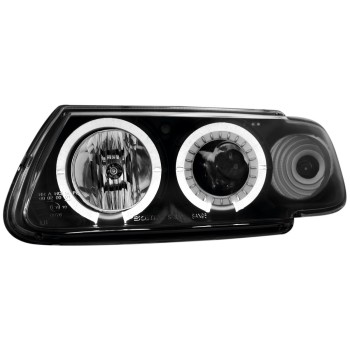 Φανάρια εμπρός Citroen Saxo (1996-2000) angel eyes - μαύρα , με λάμπες (Η1) - σετ 2τμχ.