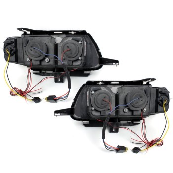 Φανάρια εμπρός Citroen Saxo (1996-2000) angel eyes - μαύρα , με λάμπες (Η1) - σετ 2τμχ.