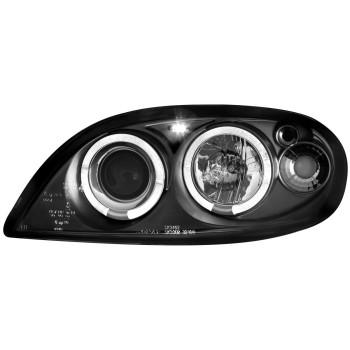 Φανάρια εμπρός Citroen Saxo (2000-2004) angel eyes - μαύρα , με λάμπες (Η1) - σετ 2τμχ.
