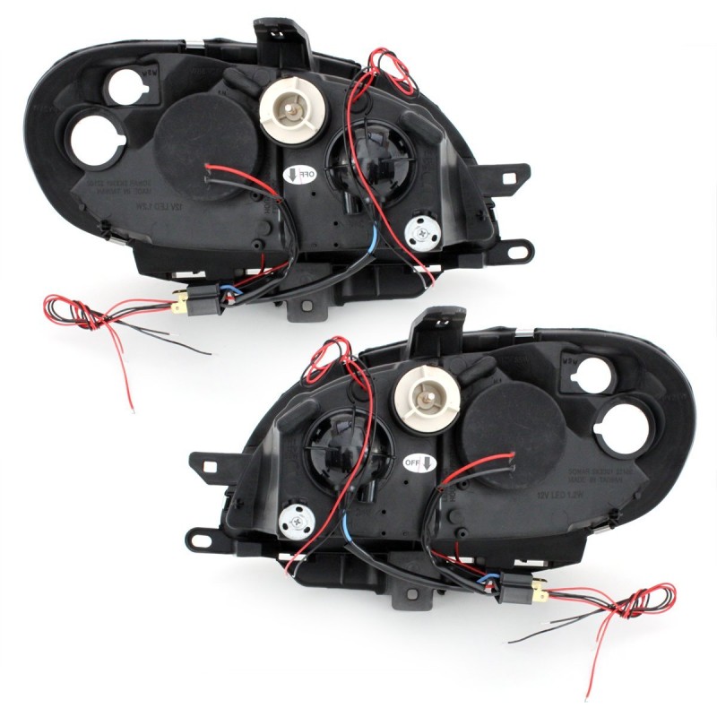 Φανάρια εμπρός Citroen Saxo (2000-2004) angel eyes - μαύρα , με λάμπες (Η1) - σετ 2τμχ.