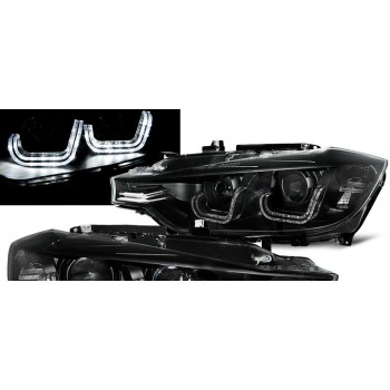 Φανάρια εμπρός BMW F30 (2011-2015) led angel eyes - chrome , χωρίς λάμπες (Η7) - σετ 2τμχ.