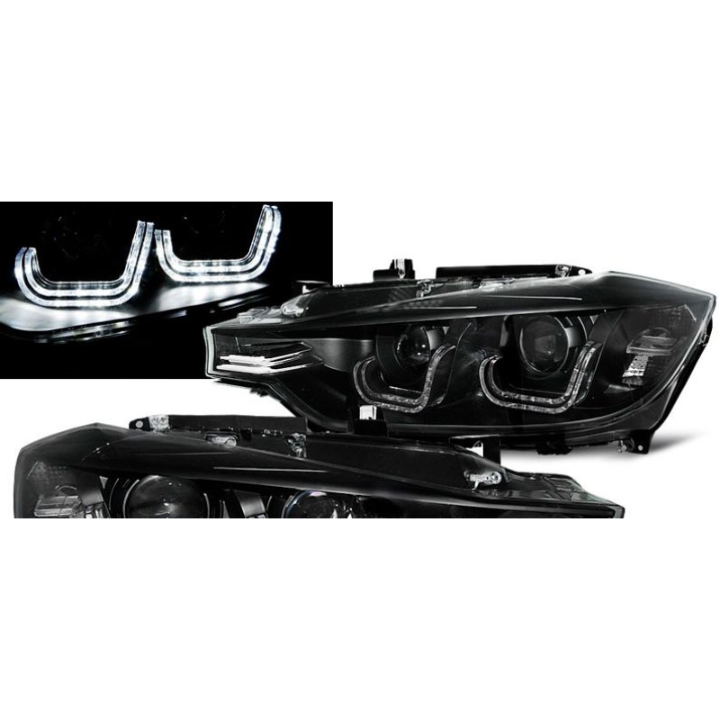 Φανάρια εμπρός BMW F30 (2011-2015) led angel eyes - chrome , χωρίς λάμπες (Η7) - σετ 2τμχ.