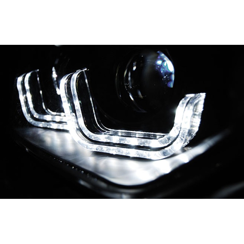 Φανάρια εμπρός BMW F30 (2011-2015) led angel eyes - chrome , χωρίς λάμπες (Η7) - σετ 2τμχ.