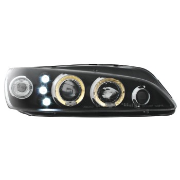 Φανάρια εμπρός Peugeot 306 (1997-2000) angel eyes, μαύρα , με λάμπες (Η1) - σετ 2τμχ.