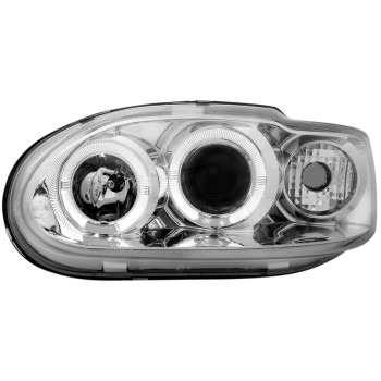 Φανάρια εμπρός Ford Escort (1996-2000) angel eyes - chrome , με λάμπες (Η1) - σετ 2τμχ.