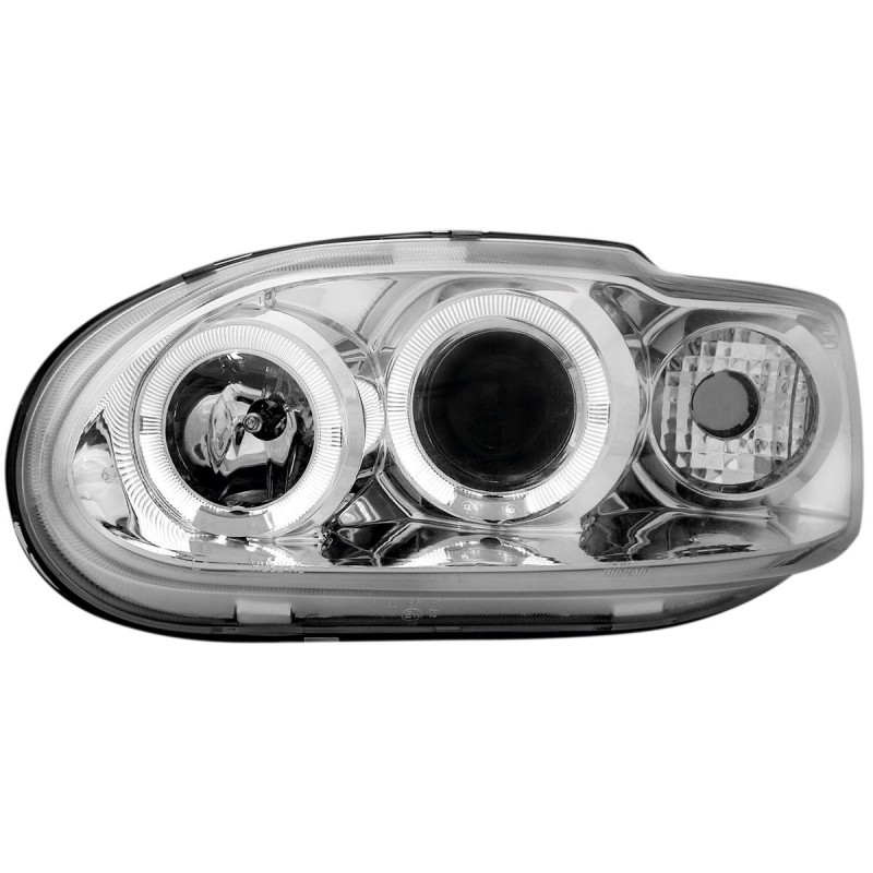 Φανάρια εμπρός Ford Escort (1996-2000) angel eyes - chrome , με λάμπες (Η1) - σετ 2τμχ.