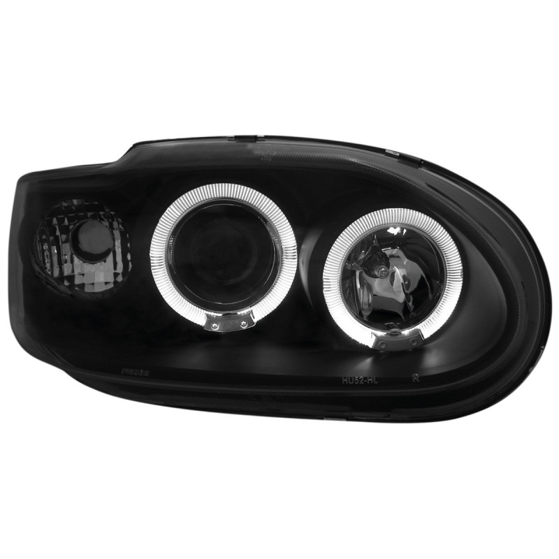 Φανάρια εμπρός Ford Escort (1996-2000) angel eyes - μαύρα , με λάμπες (Η1) - σετ 2τμχ.