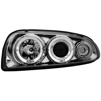 Φανάρια εμπρός Ford Fiesta MK4 (1996-1998) angel eyes - chrome , με λάμπες (Η1) - σετ 2τμχ.