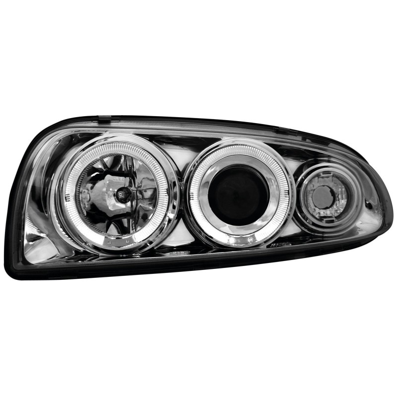 Φανάρια εμπρός Ford Fiesta MK4 (1996-1998) angel eyes - chrome , με λάμπες (Η1) - σετ 2τμχ.