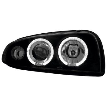 Φανάρια εμπρός Ford Fiesta MK4 (1996-1998) angel eyes - μαύρα , με λάμπες (Η1) - σετ 2τμχ.