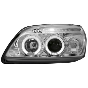 Φανάρια εμπρός Ford Fiesta MK5 (1999-2002) angel eyes - chrome , με λάμπες (Η1) - σετ 2τμχ.