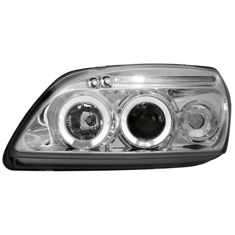 Φανάρια εμπρός Ford Fiesta MK5 (1999-2002) angel eyes - chrome , με λάμπες (Η1) - σετ 2τμχ.