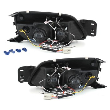Φανάρια εμπρός Ford Fiesta MK5 (1999-2002) angel eyes - chrome , με λάμπες (Η1) - σετ 2τμχ.