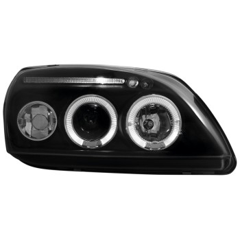 Φανάρια εμπρός Ford Fiesta MK5 (1999-2002) angel eyes - μαύρα , με λάμπες (Η1) - σετ 2τμχ.