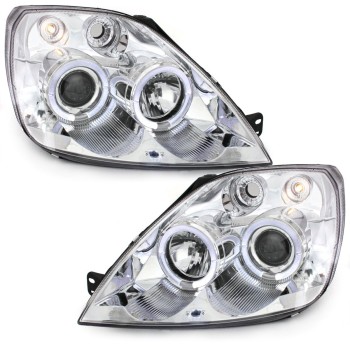 Φανάρια εμπρός Ford Fiesta (2002-2005) angel eyes - chrome , με λάμπες (Η1) - σετ 2τμχ.