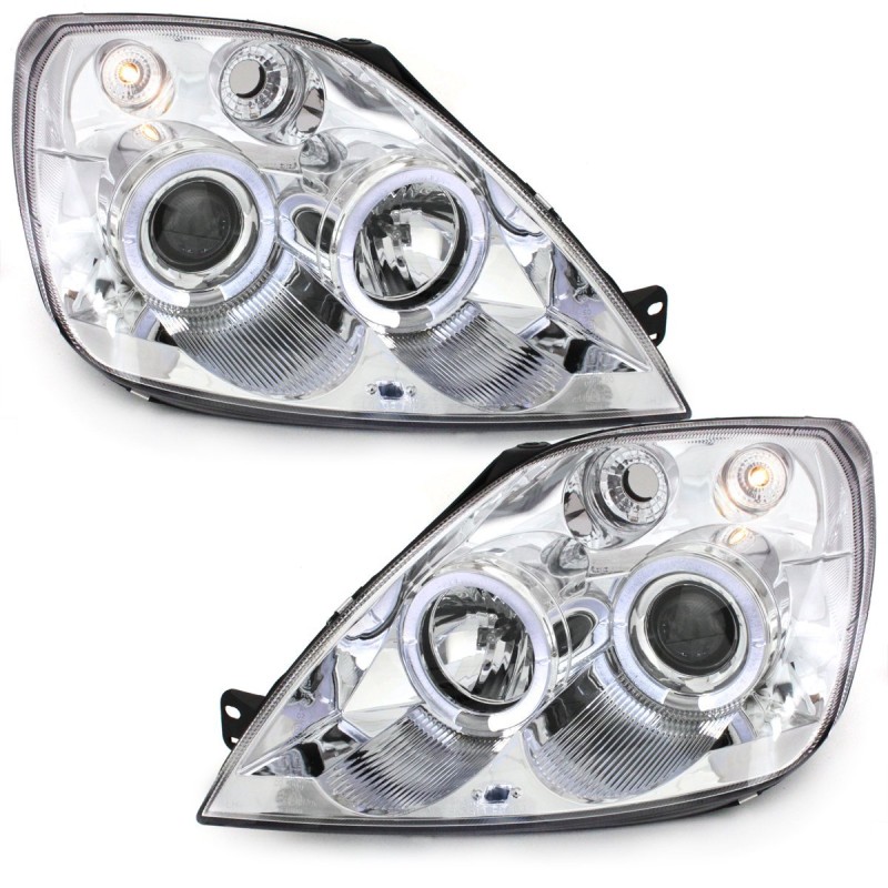 Φανάρια εμπρός Ford Fiesta (2002-2005) angel eyes - chrome , με λάμπες (Η1) - σετ 2τμχ.