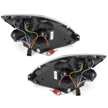 Φανάρια εμπρός Ford Fiesta (2002-2005) angel eyes -μαύρα , με λάμπες (Η1) - σετ 2τμχ.
