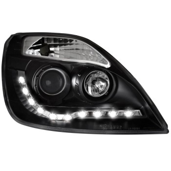 Φανάρια εμπρός Ford Fiesta (2002-2005) led - μαύρα , με λάμπες (Η1) - σετ 2τμχ.
