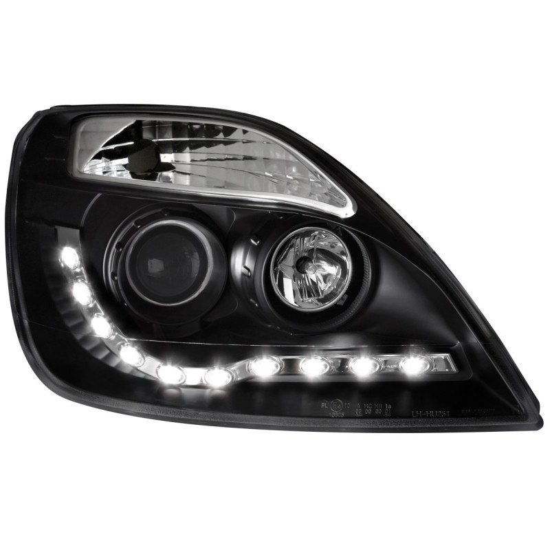 Φανάρια εμπρός Ford Fiesta (2002-2005) led - μαύρα , με λάμπες (Η1) - σετ 2τμχ.
