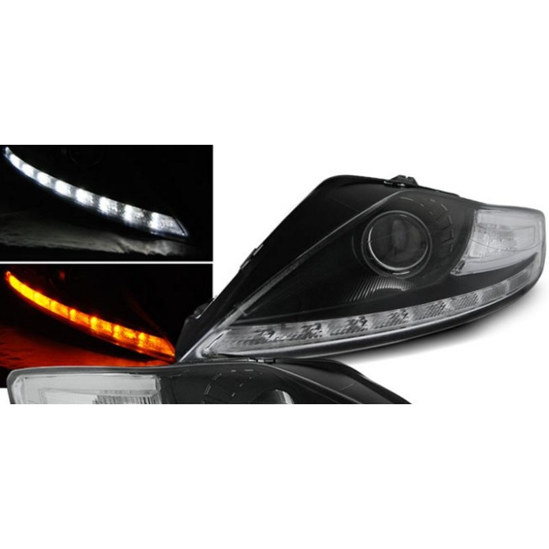 Φανάρια εμπρός Ford Mondeo (2007-2010) led - μαύρα , με λάμπες (Η1) - σετ 2τμχ.