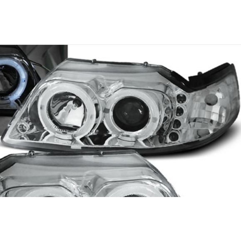 Φανάρια εμπρός Ford Mustang (1998-2004) led angel eyes - black , χωρίς λάμπες (Η7) - σετ 2τμχ.