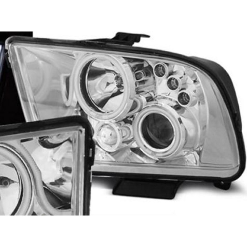 Φανάρια εμπρός Ford Mustang (2004-2009) led angel eyes - μαύρα , χωρίς λάμπες (Η7) - σετ 2τμχ.