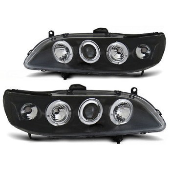 Φανάρια εμπρός Honda Accord (1998-2002) USA angel eyes, μαύρα , με λάμπες (Η1) - σετ 2τμχ.