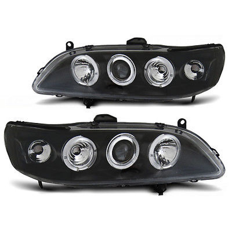 Φανάρια εμπρός Honda Accord (1998-2002) USA angel eyes, μαύρα , με λάμπες (Η1) - σετ 2τμχ.