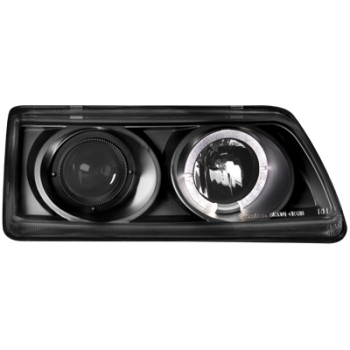 Φανάρια εμπρός Honda CRX (1990-1991) angel eyes - με 1 δαχτυλίδι και προτζέκτορα - μαύρα , με λάμπες (Η1) - σετ 2τμχ.