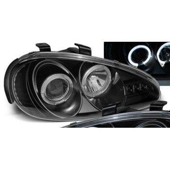 Φανάρια εμπρός Mazda MX 3 (1991-1998) angel eyes, μαύρα , με λάμπες (Η1) - σετ 2τμχ.