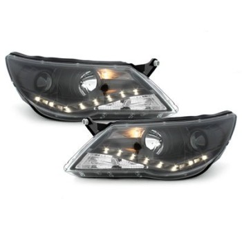 Φανάρια εμπρός Vw Tiguan (2007-2011) led , black , με λάμπες (Η1) - σετ 2τμχ.