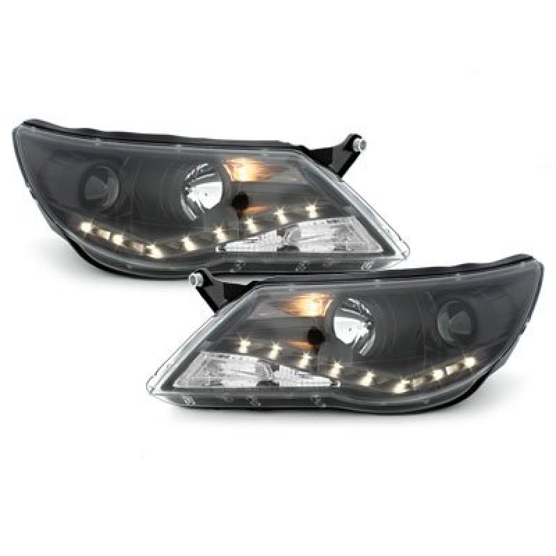 Φανάρια εμπρός Vw Tiguan (2007-2011) led , black , με λάμπες (Η1) - σετ 2τμχ.