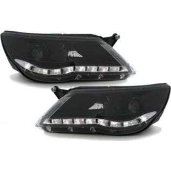 Φανάρια εμπρός Vw Tiguan (2007-2011) led , μαύρα , με λάμπες (Η1) - σετ 2τμχ.
