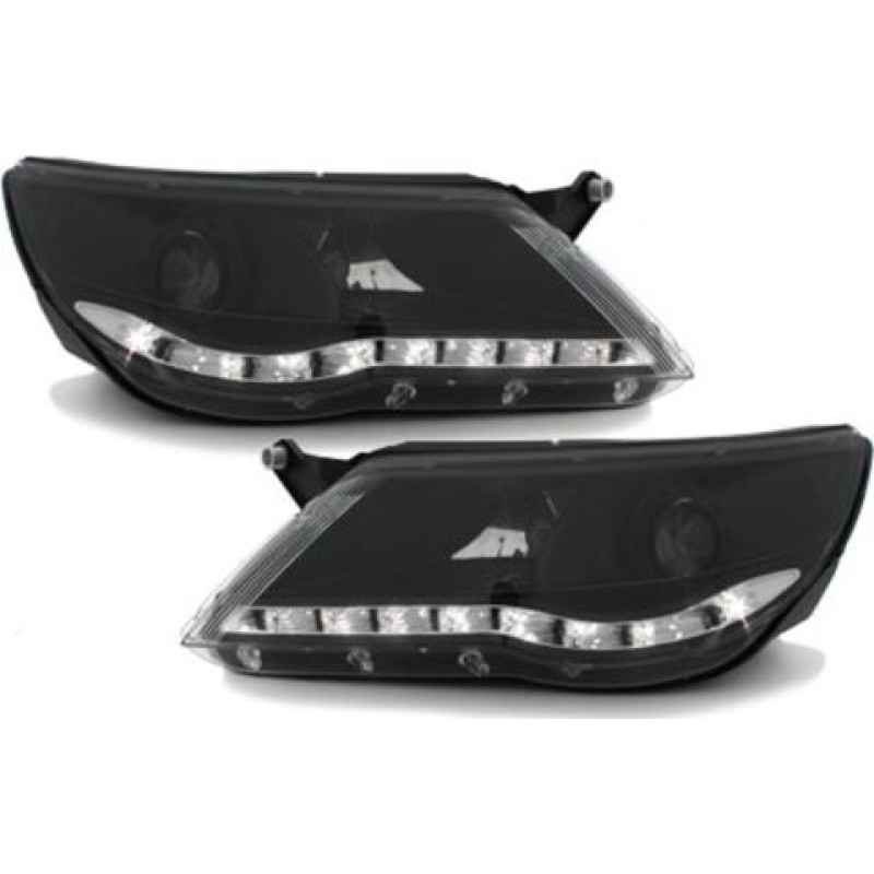 Φανάρια εμπρός Vw Tiguan (2007-2011) led , μαύρα , με λάμπες (Η1) - σετ 2τμχ.