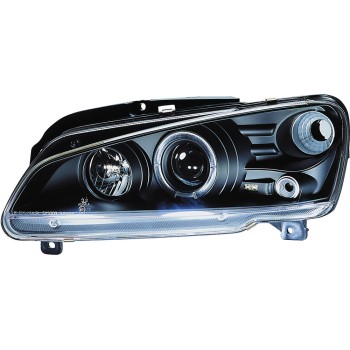 Φανάρια εμπρός Peugeot 106 angel eyes, μαύρα , με λάμπες (Η1) - σετ 2τμχ.