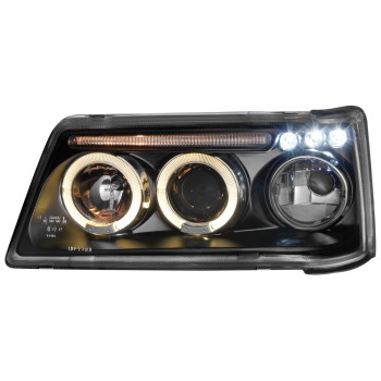 Φανάρια εμπρός Peugeot 205 angel eyes, μαύρα , με λάμπες (Η1) - σετ 2τμχ.