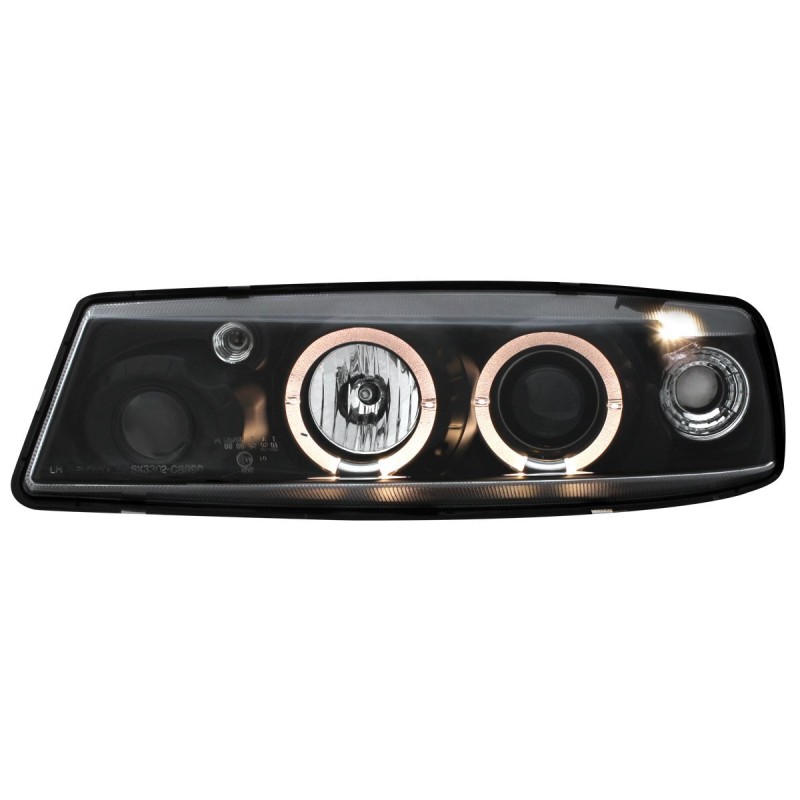 Φανάρια εμπρός Opel Calibra angel eyes - μαύρα , με λάμπες (Η1) - σετ 2τμχ.