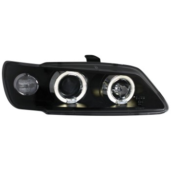 Φανάρια εμπρός Peugeot 306 (1993-1997) angel eyes, μαύρα , με λάμπες (Η1) - σετ 2τμχ.