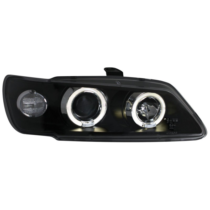 Φανάρια εμπρός Peugeot 306 (1993-1997) angel eyes, μαύρα , με λάμπες (Η1) - σετ 2τμχ.