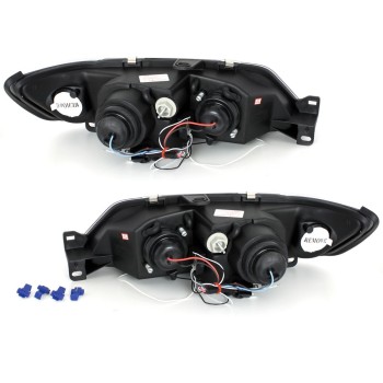 Φανάρια εμπρός Peugeot 306 (1993-1997) angel eyes, μαύρα , με λάμπες (Η1) - σετ 2τμχ.