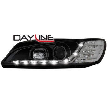 Φανάρια εμπρός Peugeot 306 (1997-2000) led , μαύρα , με λάμπες (Η1) - σετ 2τμχ.