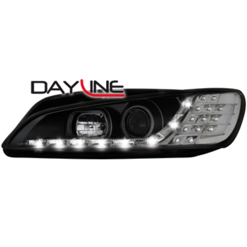 Φανάρια εμπρός Peugeot 306 (1997-2000) led , μαύρα , με λάμπες (Η1) - σετ 2τμχ.