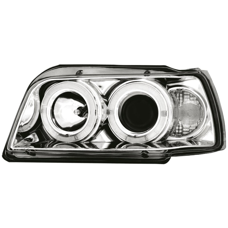 Φανάρια εμπρός Renault Clio I (1990-1996) angel eyes - chrome , με λάμπες (Η1) - σετ 2τμχ.