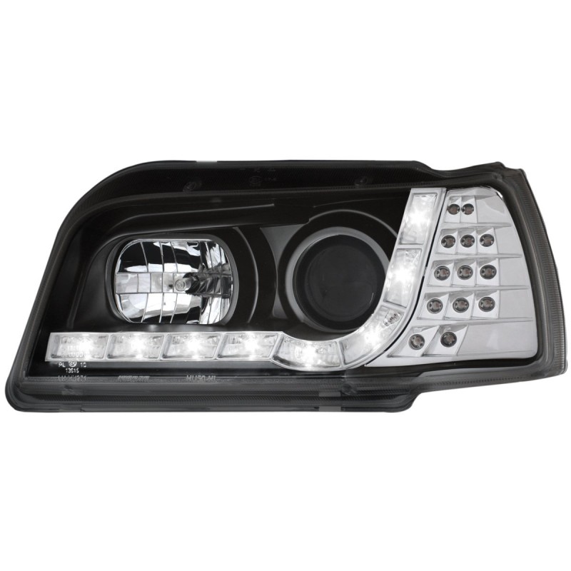Φανάρια εμπρός Renault Clio (1996-1998) led - μαύρα , με λάμπες (Η1) - σετ 2τμχ.