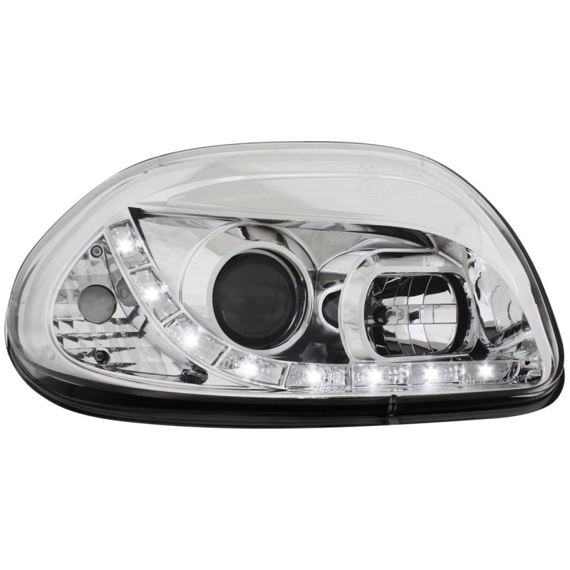 Φανάρια εμπρός Renault Clio 2 (1998-2000) led - chrome , με λάμπες (Η1) - σετ 2τμχ.