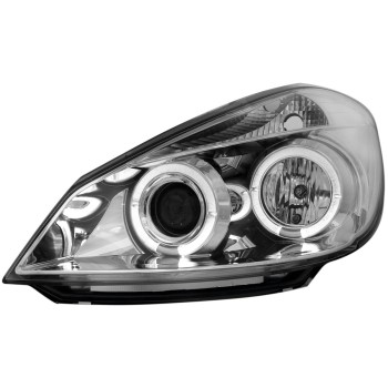 Φανάρια εμπρός Renault Clio ΙΙΙ (2005-2009) angel eyes -chrome , με λάμπες (Η1) - σετ 2τμχ.