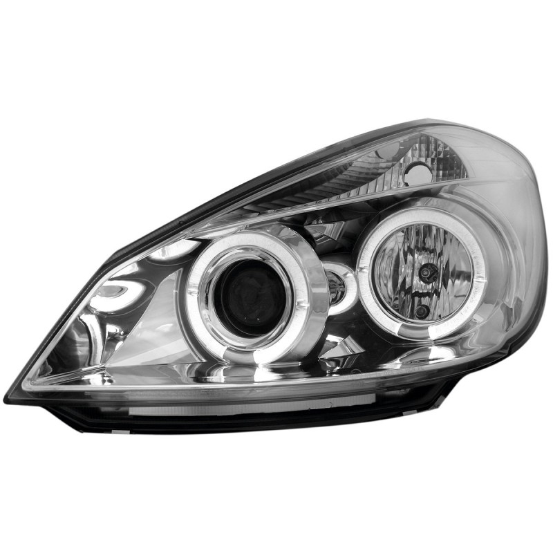 Φανάρια εμπρός Renault Clio ΙΙΙ (2005-2009) angel eyes -chrome , με λάμπες (Η1) - σετ 2τμχ.