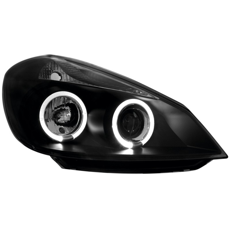 Φανάρια εμπρός Renault Clio ΙΙΙ (2005-2009) angel eyes - μαύρα , με λάμπες (Η1) - σετ 2τμχ.