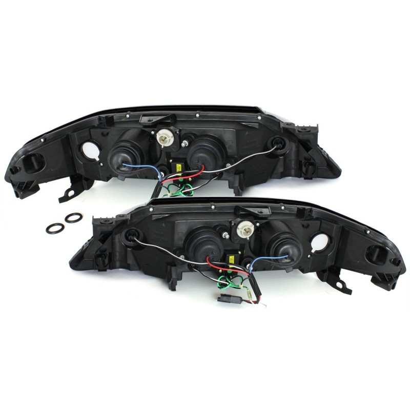 Φανάρια εμπρός Renault Laguna (2001-2005) led - μαύρα , με λάμπες (Η1) - σετ 2τμχ.